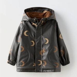 Zara Kids Black and Gold Moon Pattern Raincoat Size 18-24
